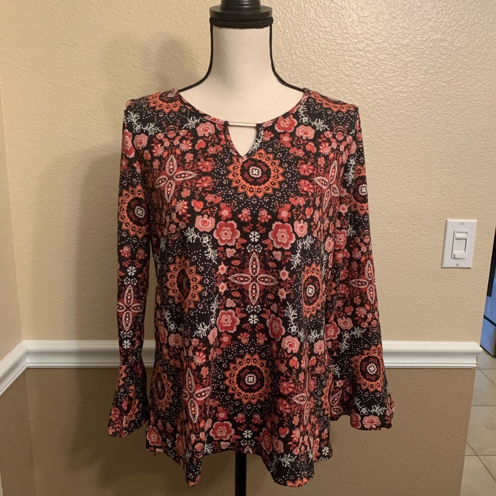 NY Collection Petite Sparkly Floral Long Sleeve